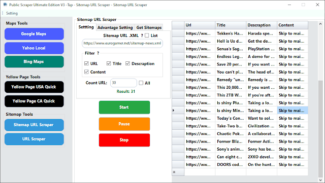 sitemap xml urls scraper