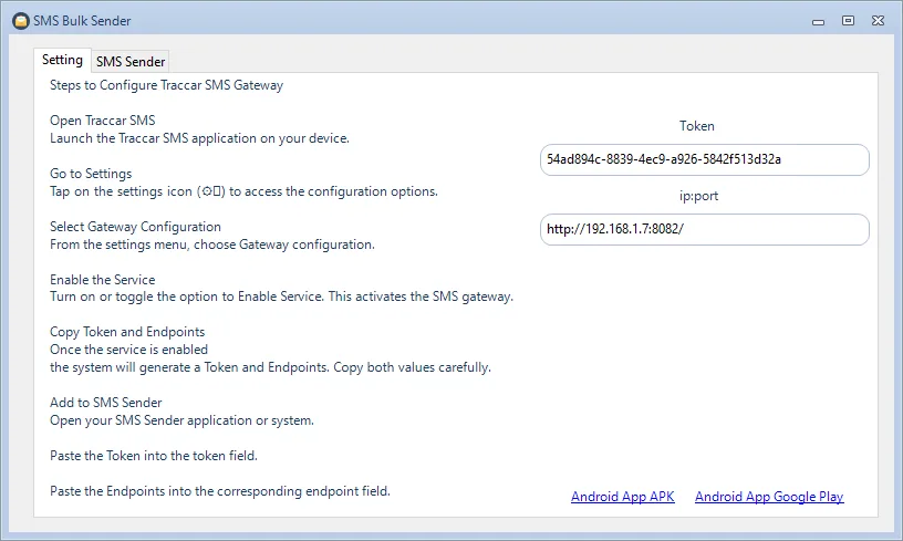 SMS Bulk Sender Setting