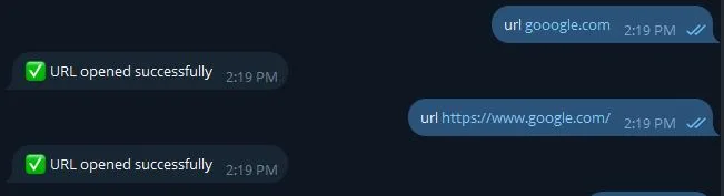 Open website URL on PC remotely via Telegram using TG Remote PC