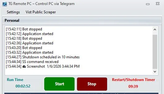 Restart or shutdown PC remotely using Telegram commands with TG Remote PC